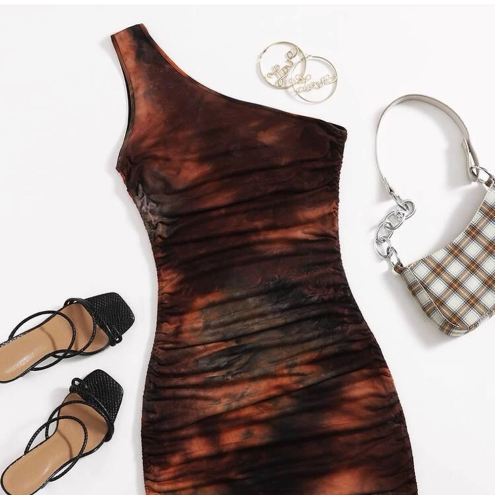 Plus One Shoulder Ruched Tie Dye Bodycon Dress